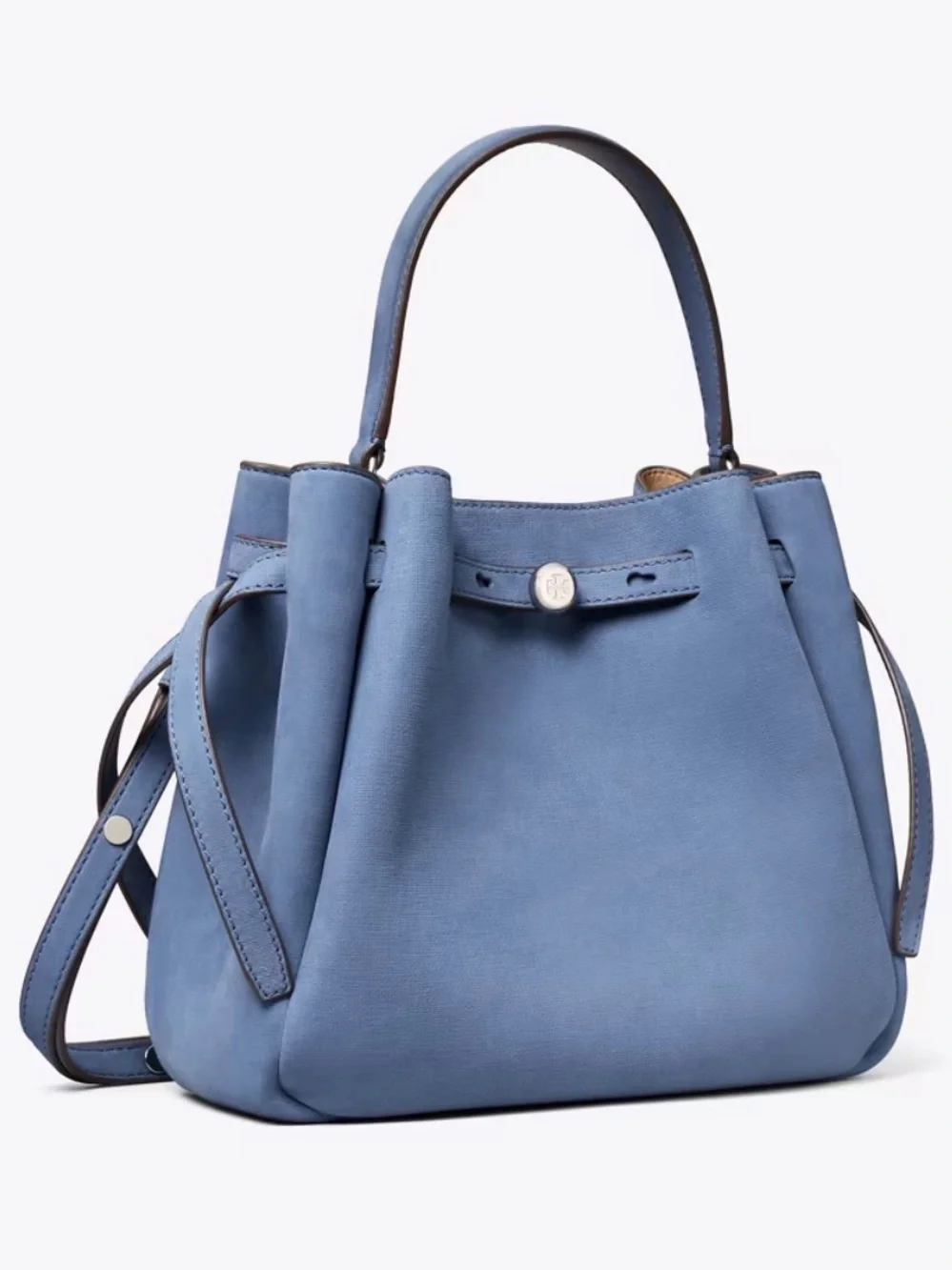 🔵 NWT STILL IN FACTORY WRAPPING Blue Leather Bucket Tote Bag By Tory Burch 🔵